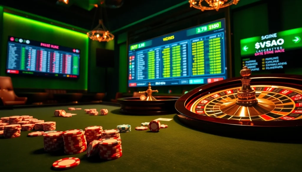 Engaging casino scene featuring vibrant chips and live sports odds, highlighting Betting Online Now action.