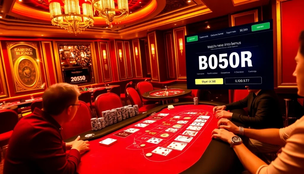 Exciting casino scene with players at a blackjack table showcasing Boosterjp betting features.
