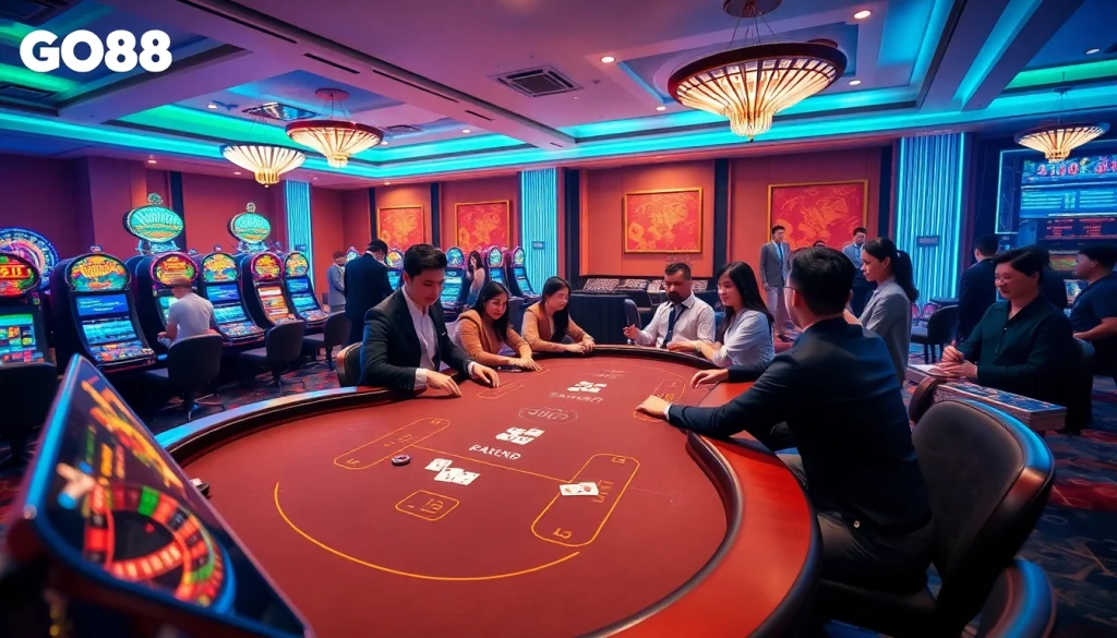 Players enjoying the GO88 online casino experience at a luxurious poker table with dynamic gameplay.