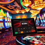 Experimenta la emoción de BCBRL con una escena de casino vibrante que presenta máquinas tragamonedas emocionantes y mesas de juego.