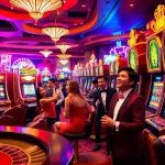 Excited players engaging with slot gacor machines in a luxurious casino setting.