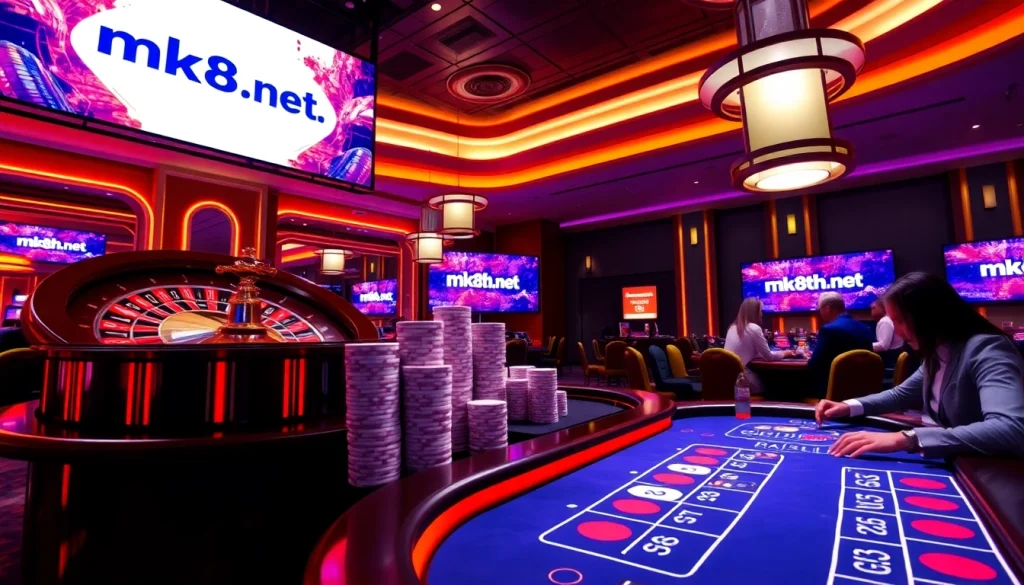 Excited players experiencing the luxury of mk8th.net casino with roulette and poker action.