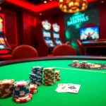 Experience the excitement of home eejl casino with vibrant poker chips and illuminated slot machines.