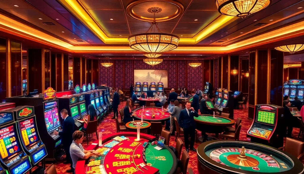 Experience the thrill of winning at 555win's luxurious casino with vibrant gaming tables.