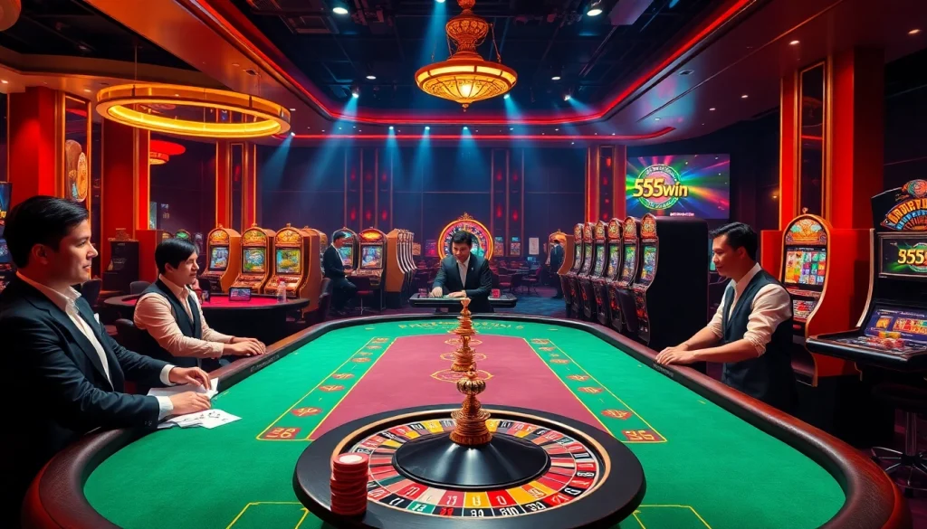 Experience the thrill of gambling with 555win at luxurious poker tables and roulette wheels.