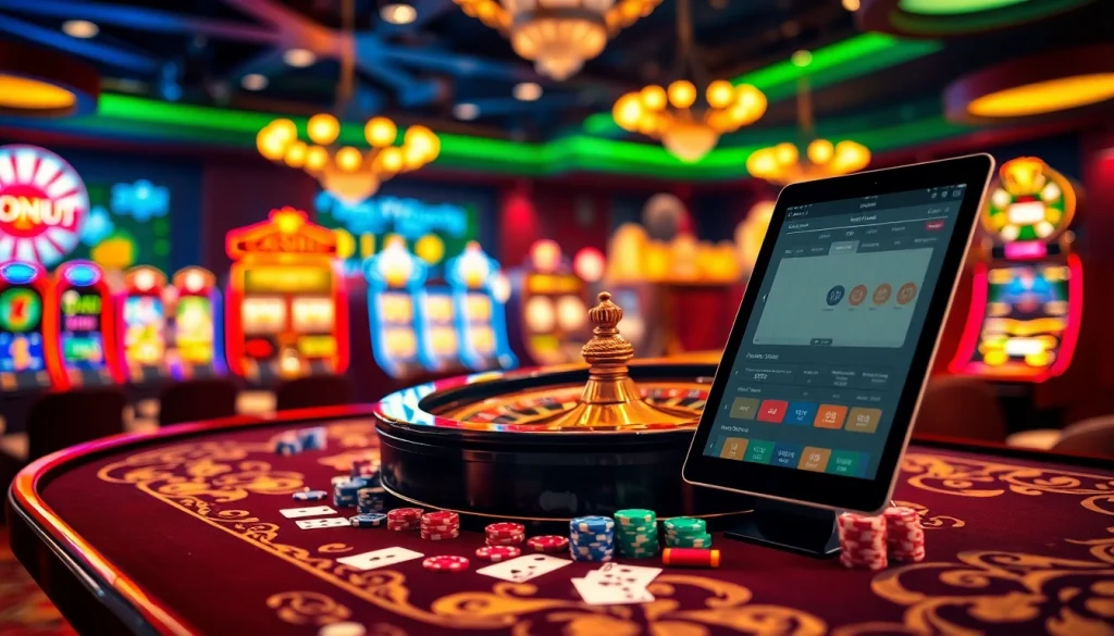 Experience the excitement of online gaming at https://nohu900.ws/ with a vibrant casino scene featuring roulette and poker.