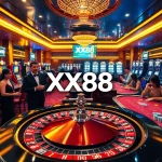 Experience the excitement of gambling at XX88 TV’s luxurious casino, featuring tables and vibrant slots.