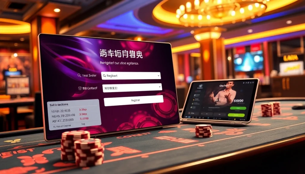 Register at 바이낸스 회원가입 with a sophisticated online casino interface and poker chips.