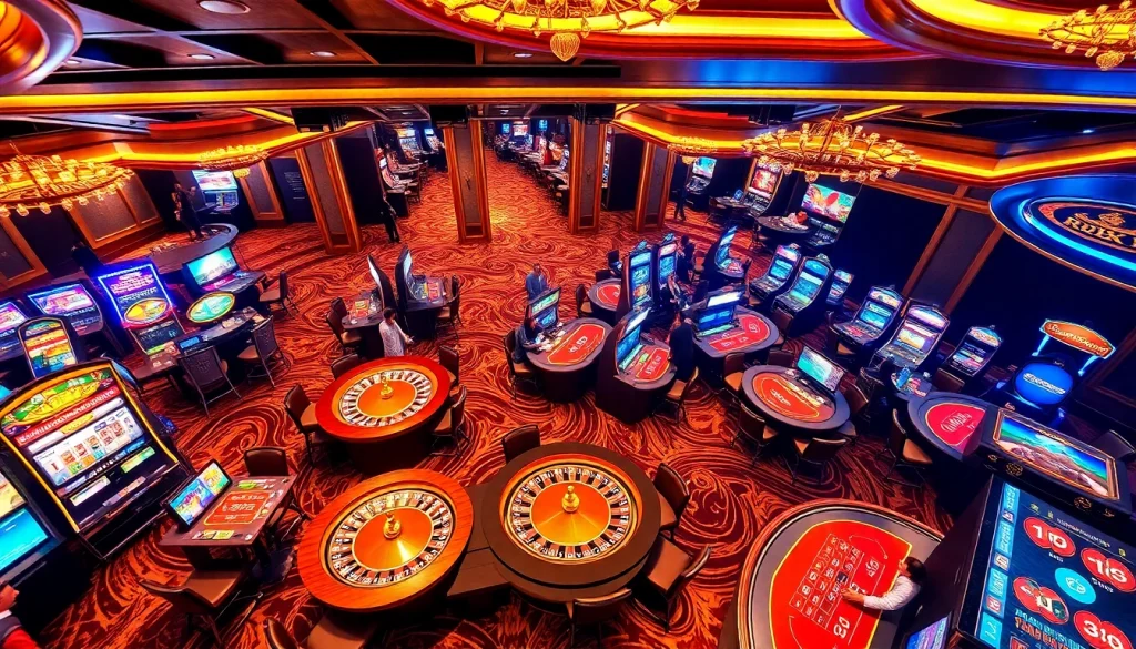 Experience thrilling online gaming at RR88 with vibrant casino visuals and excited players.