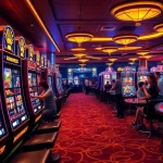 Players enjoying KX8 slots in a lively casino environment, surrounded by vibrant lights and action.