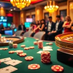 Players engaging in a thrilling poker game at nh88 casino with vibrant chips and cards.