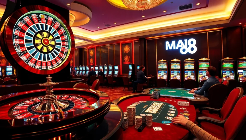 Players enjoying games at Man 88 casino, showcasing excitement and betting action.
