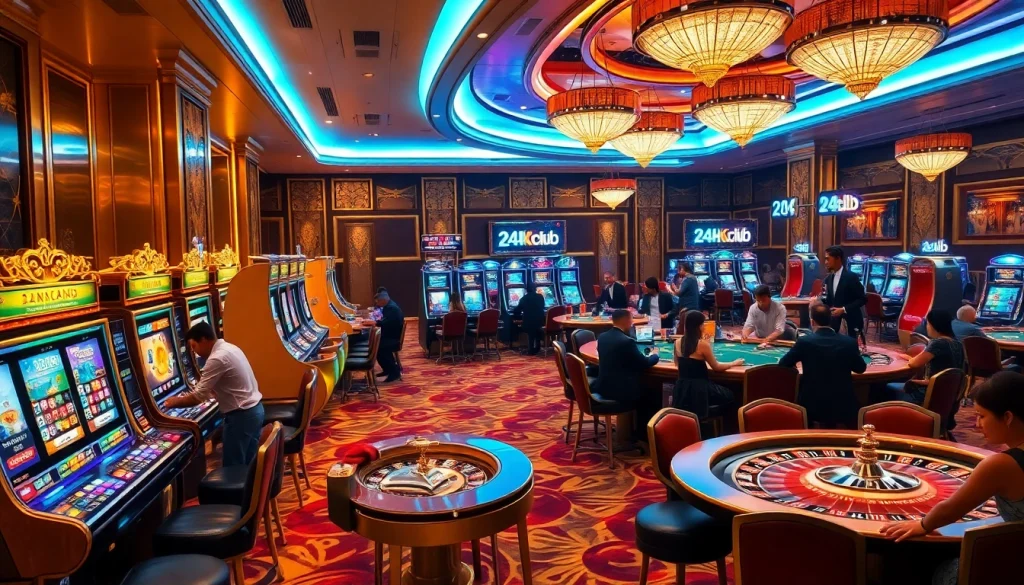 Experience the thrill of gaming at the 24kclub, featuring luxurious tables and vibrant slot machines.
