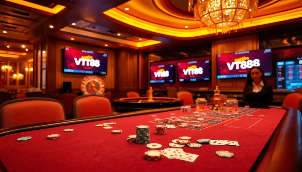 Experience thrilling gameplay at the vt88 poker table with vibrant chips and high stakes.
