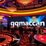 Engaging gamblers at the qqmacan casino with a vibrant atmosphere and exciting slot machines.