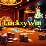 Experience the thrilling atmosphere of the Luckywin casino with vibrant poker games and roulette action.
