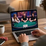 Rik vip players strategizing in an online poker tournament at home, showcasing immersive gameplay.
