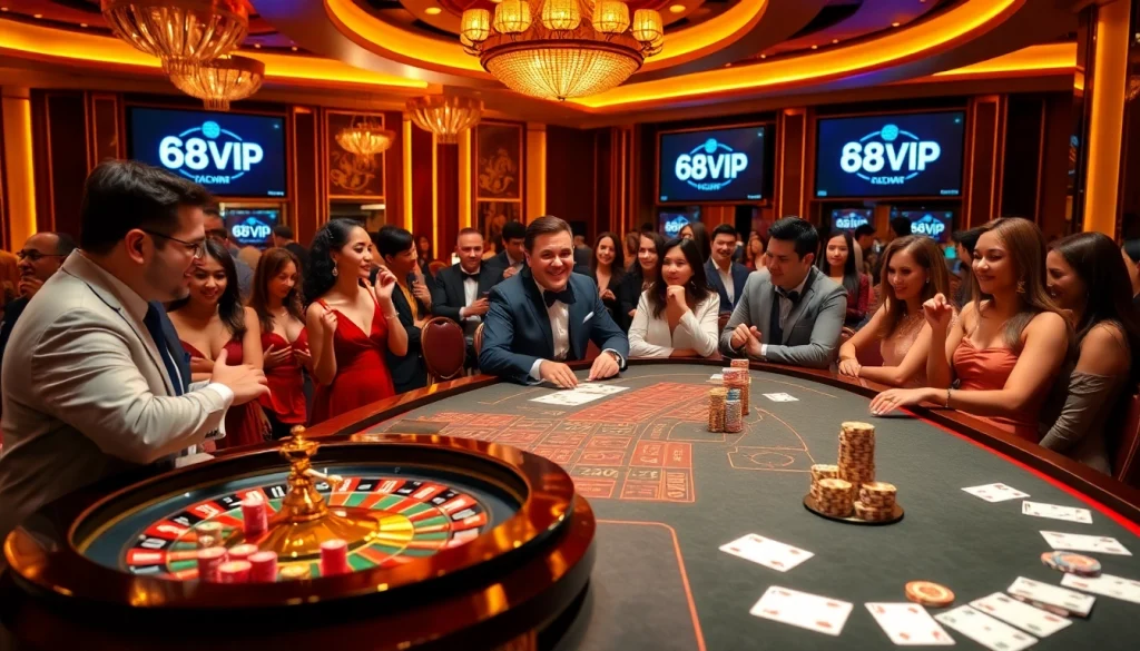 Experience thrilling gameplay with Đăng Nhập Nhà Cái 68VIP at this vibrant casino scene.