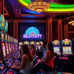 Excited players engaging with slots777 machines in an elegant casino setting filled with thrill and vibrant designs.
