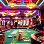 Action-packed xx88 game scene with dealers at a luxurious casino table, chips, and bright lights.