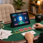 Player enjoying a blackjack game on a tablet while strategizing for net88 casino.