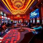 Experience the excitement of 777vip at a luxurious casino scene with elegant players and vibrant games.