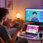 Engaging 18+ AI chat scene with vibrant interface during cozy conversation.