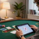 Player strategizing on tablet for live blackjack at king33