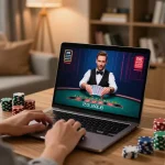 player engaging with live blackjack on tr88vina's platform, showcasing strategic gameplay at home