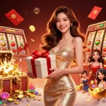 Experience เว็บสล็อตตรง with stunning slot symbols and dynamic casino elements in a festive illustration.