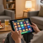 Engaging with Pragmatic Demo slot games on a tablet in a cozy living room setting