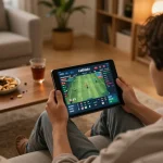 CakhiaTV user enjoying online sports betting with live odds on tablet