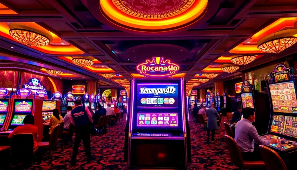 Kenangan4D menunjukkan mesin slot berkilau di kasino yang ramai dan mengasyikkan.