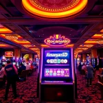 Kenangan4D menunjukkan mesin slot berkilau di kasino yang ramai dan mengasyikkan.