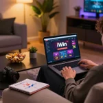 Experience the thrills of online gambling with iWin in a stylish home setup.