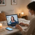 Engaging in personalized sex chat ai interactions in a cozy bedroom setting.