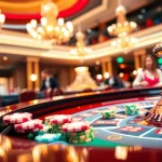 Permainan kasino bbni4d dengan meja roulette yang penuh warna dan suasana mewah.