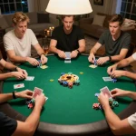 Players enjoy an engaging poker game at home, reflecting lc88vina's focus on social gaming experiences.