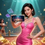 KQBD showcases an engaging online gaming experience with a stylish woman displaying live dealer games.