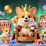 Experience thrilling games at C168 đằng nhập with vibrant slot reels and a charming corgi regal scene.