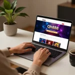Enjoying the Qh888 online casino experience on a cozy gaming setup with a laptop.