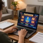 Engaging in online slots on FAFA828, a cozy home gaming setup with vibrant gameplay and strategy