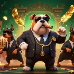Experience thrilling gameplay with slot luar negeri, featuring a dynamic scene of a mafia boss and bodyguards in 3D casino art.