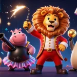 Kumontoto offers exhilarating gameplay with a 3D illustration featuring fun casino elements and characters enjoying the slots