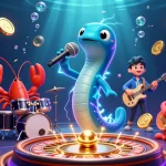 Experience HITCLUB with a vibrant underwater casino scene featuring a DJ eel and casino games.