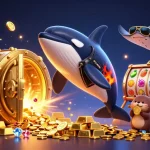 KU88 players engage with vibrant slot reels, gold coins, and dynamic 3D cartoon characters.