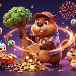 Experience the go8 excitement with a lumberjack beaver surrounded by dazzling casino elements.