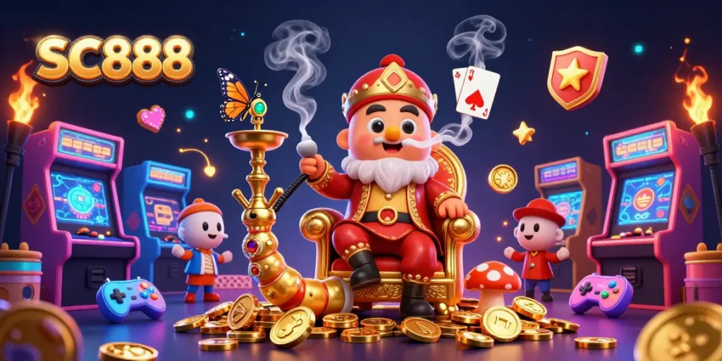 SC888 captivating casino illustration showcasing vibrant game elements and engaging characters.