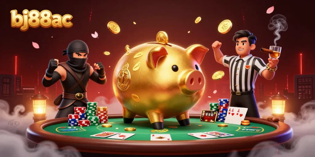 Experience thrilling gameplay at bj88ac with a dynamic cartoon casino showdown of characters.