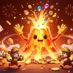 Experience big wins at lucks8 casino with vibrant 3D gold volcano erupting treasures.